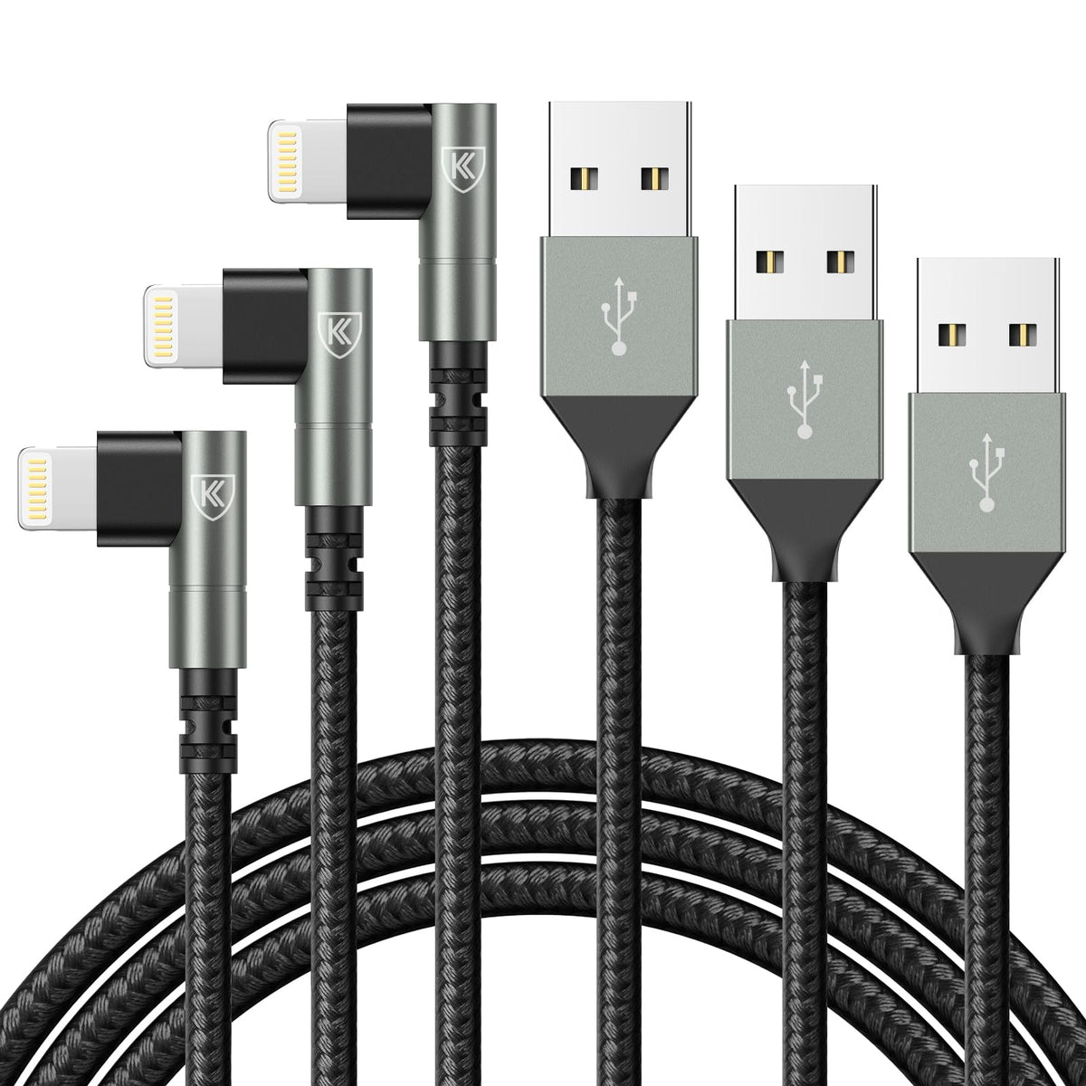 90 Degree iPhone Charger 6FT [Apple MFi Certified] 3Pack USB C to Lightning