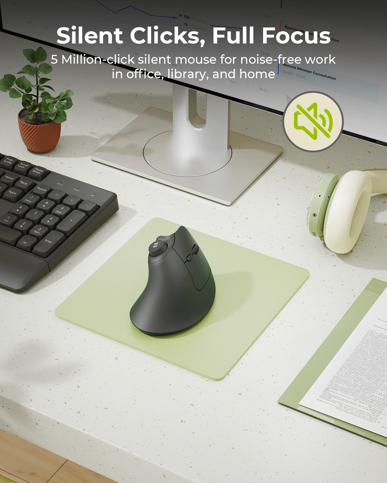 seenda MOU-302 Wireless Bluetooth Ergonomic Vertical Mouse with Volume Knob