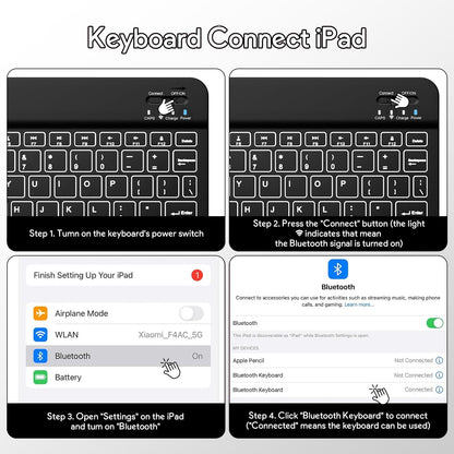 YBING for iPad A16 Case with Keyboard 11th &10th Generation, 360 Rotation Magnetic Cover with 7-Color Backlit Wireless Detachable Keypad with Pencil Holder for iPad 11th 2025/10 Gen 10.9" 2022 (Black)
