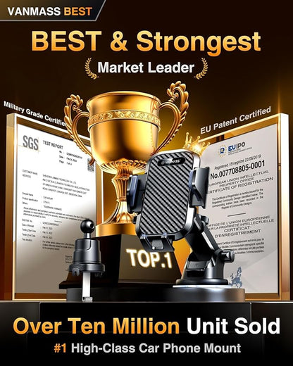 VANMASS Car Phone Holder 2025 Ultimate Military-Grade Phone Holder for Your Car Windshield Dashboard【Newest Best Strongest】 Cell Phone Car Mount with Patent & Safety Certs for iPhone Samsung Android