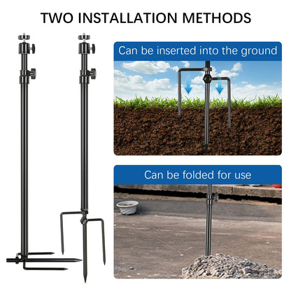 Trail Camera Mount,Height Adjustable (15.7"-28.3") & 360° Rotating Stake,Dual-Mode Base for Soft/Hard Ground Post,Game Cam Stand with 1/4"-20 Thread, Metal pole for Solar Panels,Hunting,Wildlife.3Pcs