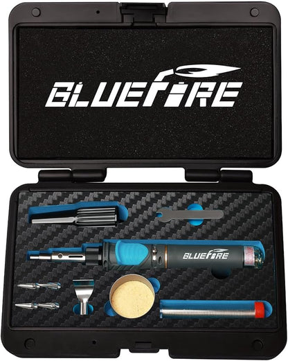 BLUEFIRE MRT-1117K Cordless Butane Soldering Iron Kit Portable Multi-Purpose Mini Torch for Electronics, Jewelry, Welding & Brazing|Self-Igniting,Flame Control,Light Weight,Rapid Heat Up,Inflatable