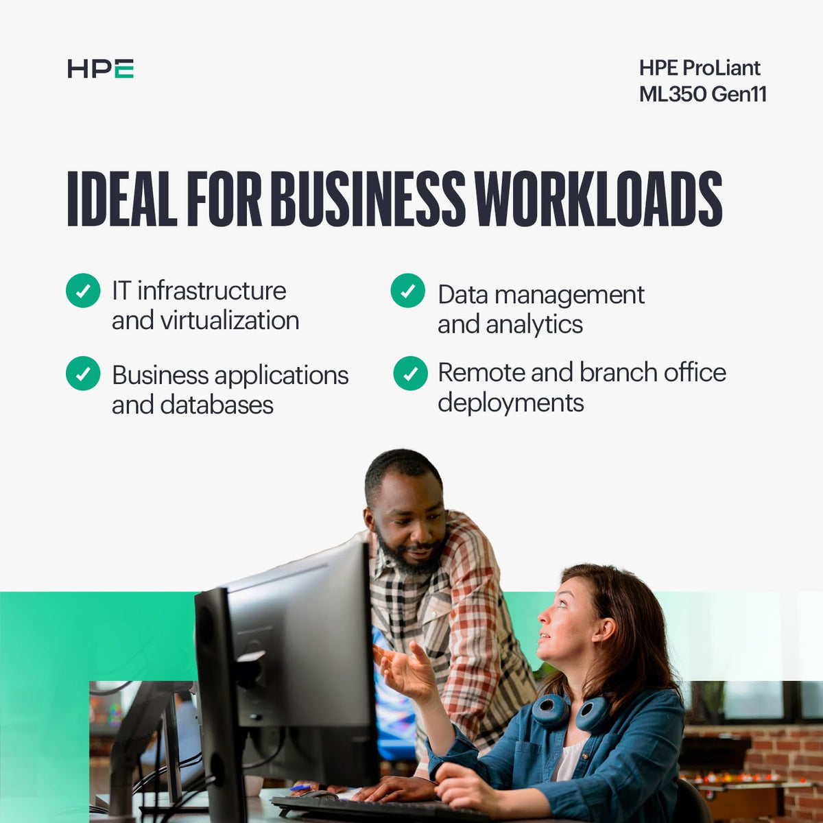 Hewlett Packard Enterprise ProLiant ML350 Gen11 Tower Server (P83320-005), Xeon Silver 4516Y+ 24-Core, 64GB DDR5, 8SFF, 2×960GB SSD, MR408i-o RAID, Dual 800W PSU