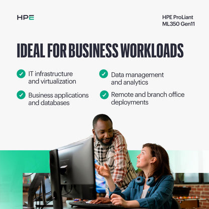 Hewlett Packard Enterprise ProLiant ML350 Gen11 Tower Server (P83320-005), Xeon Silver 4516Y+ 24-Core, 64GB DDR5, 8SFF, 2×960GB SSD, MR408i-o RAID, Dual 800W PSU