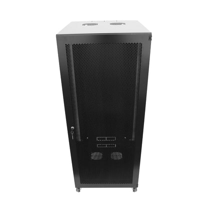GlobalRack 9U Wall Mount Cabinet, Glass Door, Locking Casters, 2 Fans