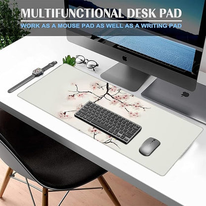 Elegant Cherry Blossom Gaming Mouse Pad, Large Office Desk Mat, Anti-Slip Rubber Base Mousepad for Computer Laptop Keyboard, Smooth Desk Pad for Home Office Gamer Work Accessories 31.5" x 11.8"