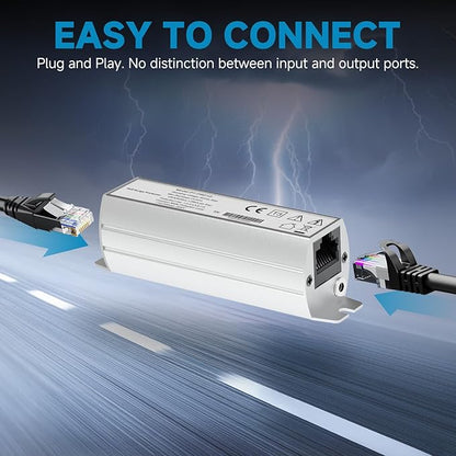 PROCET Ethernet Surge Protector Gigabit - 20KV Industrial Lightning Arrestor for -40°F to 185°F, 120Wmax PoE++ RJ45 Surge Protector, 10/100/1000Mbps, Gas Discharge Tube（GDT）, PT-PR01G