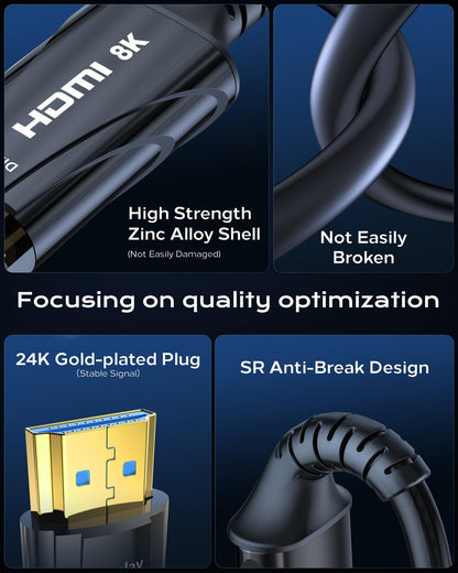 Cratree Long 8K Fiber Optic HDMI Cable 150FT - High-Speed HDMI Cord 48Gbps,8K 60Hz，4K 120Hz，HDCP 2.2&2.3，HDR10 - Compatible with HDTV/Monitor/Projector