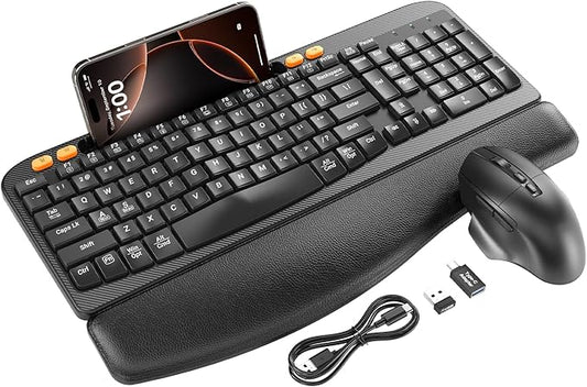 SABLUTE Ergonomic Wireless Keyboard and Mouse Combo with Wave Key