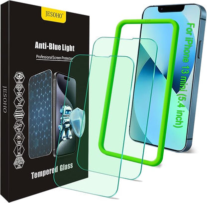 Blue Light Screen Protector for iPhone 13 mini (5.4-inch), Eye Protection,Tempered Glass Film, Scratch-Resistant, No Bubble with Easy Installation Kit, 2 Pack