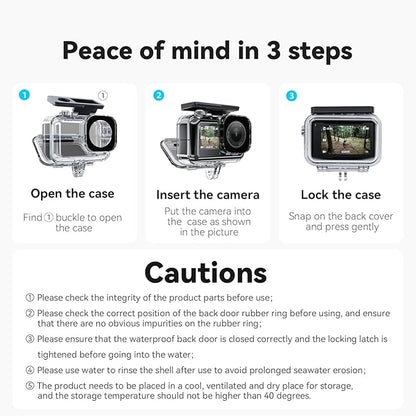 TELESIN Waterproof Case for DJI Action 5 Pro Action 4/3 Camera, with Anti-Fog Underwater Housing Shell Cage Supports 45M/148FT Deep Diving Scuba Snorkeling Swimming with Quick Release Screw