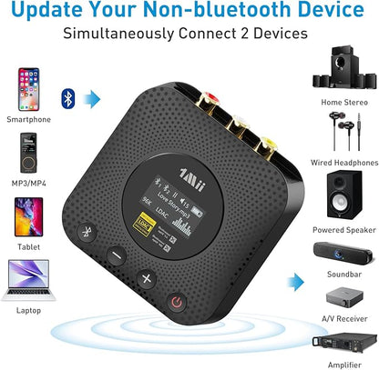 1Mii B06HD+ Hi-Res Bluetooth 5.1 Music Receiver for Home Stereo w/LDAC, Hi-Fi Bluetooth Adapter w/Audiophile DAC aptX HD Volume Control OLED Display, Wireless Audio Adapter for AV Receiver/Amplifier