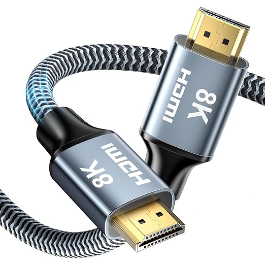 8K HDMI Cable 25 ft, 48Gbps High Speed HDMI 2.1 Cable, Braided HDMI Cable 2.1 8K 60Hz 4K 120Hz Support for HDR eARC HDCP 2.2/2.3, HDMI Cord Compatible with HDTV, Laptop, Monitor, PC