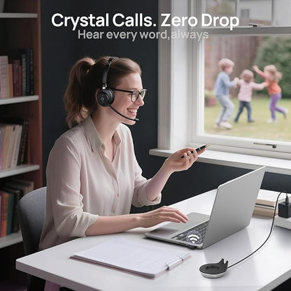 Wireless Headset, Bluetooth Headphones & 2.4G USB Dongle with Noise Cancelling Mic, Mute Button - for PC, Laptop, Call Center, Home Office, Zoom, Teams Meeting