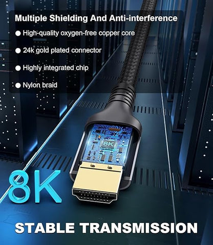 Certified 10K 8K HDMI 2.1 Cable 6.6 FT, 48Gbps Ultra High Speed HDMI Cable with Ethernet 4K 240Hz 165Hz 144Hz 120Hz 8K60Hz eARC HDCP2.3 HDR10+ PC Laptop TV Monitor Projector