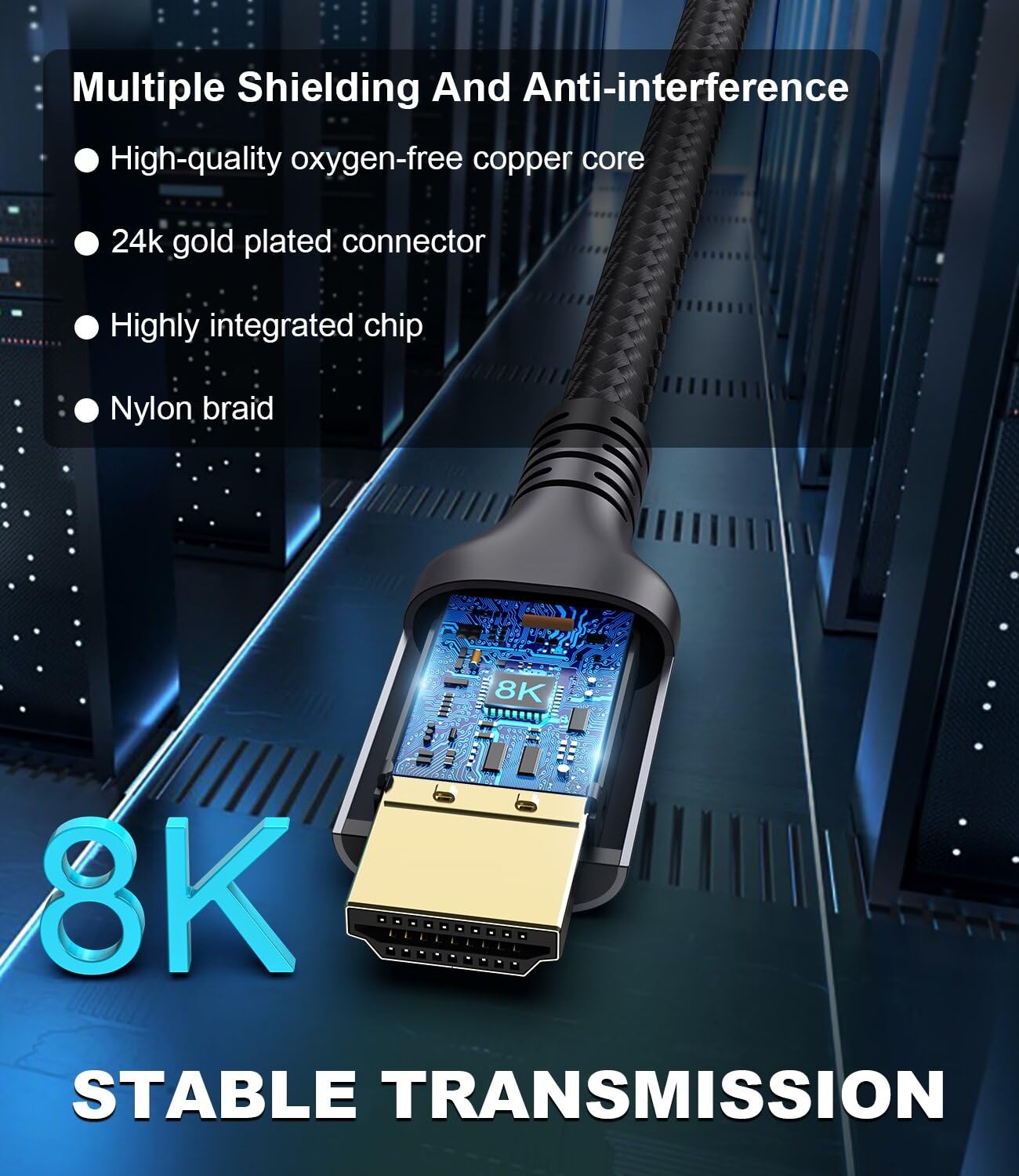 Certified 10K 8K 4K HDMI 2.1 Cable 1.5FT, 48Gbps Ultra High Speed HDMI Cord
