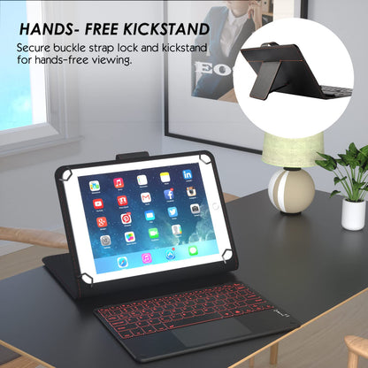 eoso TouchPad Keyboard case for 9",9.7",10.1",10.2",10.5",10.9",11" Tablets,2-in-1 Bluetooth Wireless Keyboard with Touchpad,7 Colors Backlit & Leather Folio Cover(Black)