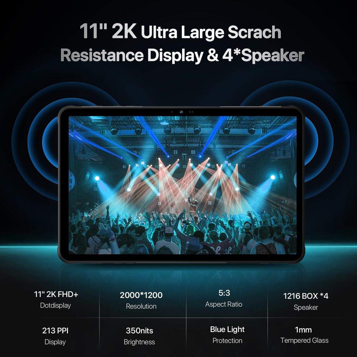 UMIDIGI 2K 11inch Rugged Tablet Android,Active T1 Octa-core 16GB RAM+128GB ROM,10000mAh,16+16+8MP Camera Waterproof Tablet with SIM Card Slot Unlocked/Stylus Pen/4G LTE/WiFi-5/BT 5.0/GPS,Warranty