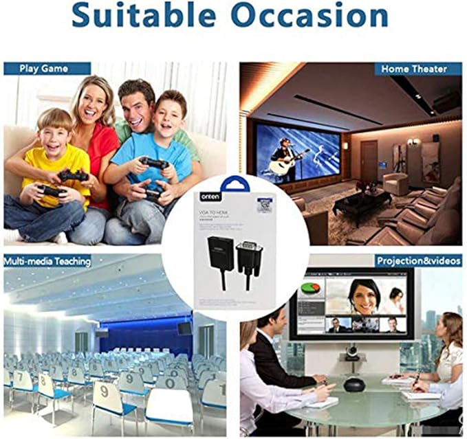VGA to HDMI, 1080P Adapter (Male to Female) for Computer, Desktop, Laptop, PC, Monitor, Projector, HDTV with Audio Cable and USB Cable (1 Pcs)