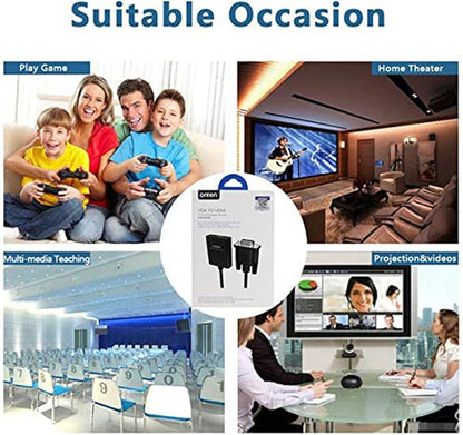 VGA to HDMI, 1080P Adapter (Male to Female) for Computer, Desktop, Laptop, PC, Monitor, Projector, HDTV with Audio Cable and USB Cable (1 Pcs)