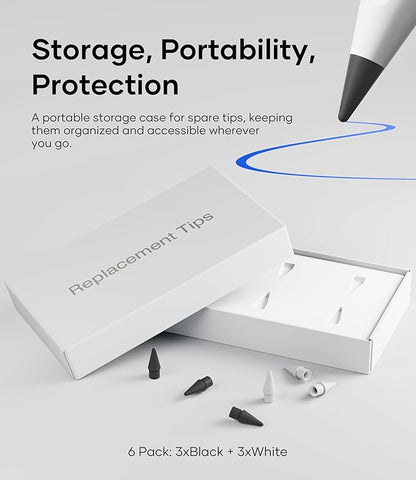 Replacement Pencil Tips for Apple Pencil Pro, Pen Tips for Apple Pencil 2nd Gen/1st Gen/USB-C, Wear-Resisting Pencil Nibs with Storage Box, Pen Nibs Set Compatible with Apple Pen (6 Pack, Black/White)