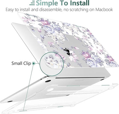 TWOLSKOO Compatible with MacBook Pro 13 inch Case 2023-2016 A2338 M2/M1 A2251 A2289 A2159 A1989 A1706, Plastic Hard Shell Cover & Keyboard Skin & Screen Protector, Purple Peony