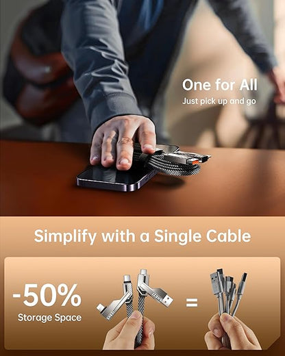 4-in-1 USB C Cable 3FT Compatible with Lightning Cable 90 Degree Fast Charging Flat Nylon Braided for iPhone/iPad Charger Cord Multi Charge Cord with L/USB C/USB A Ports, Grey
