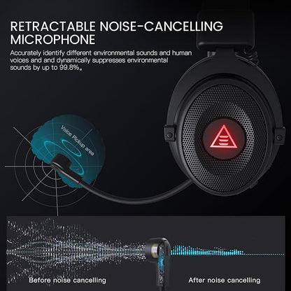 EKSA USB Gaming Headset for PC - Computer Headset with Detachable Noise Cancelling Mic, Surround‑Tuned Audio, 50MM Driver - Headphones with Microphone for PS4/PS5, Xbox One, Laptop, Office (Wireless)