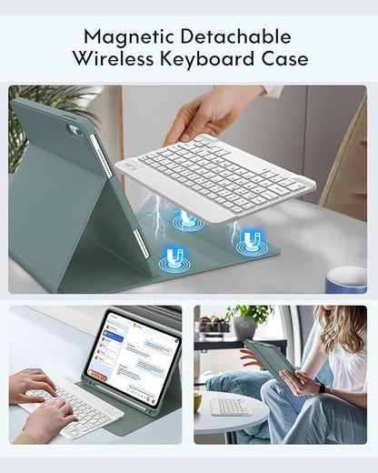 Keyboard Case for iPad 10th Generation 2022 10.9-inch - Rechargeable Detachable Wireless Bluetooth Keyboard - Smart Folio Cover with Pencil Holder for 10.9 inch Apple iPad 10th Generation, Dark Green