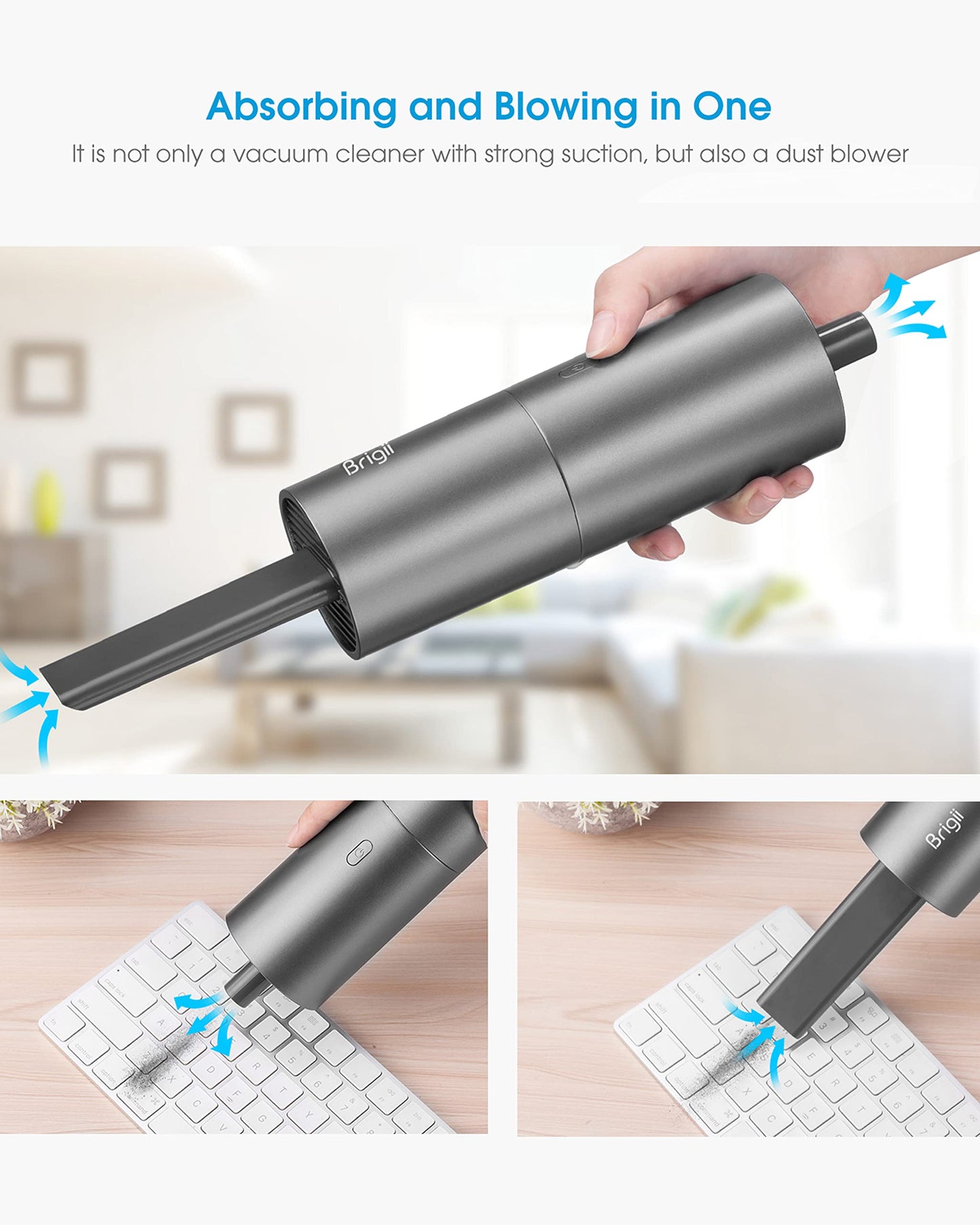 Brigii Mini Handheld Vacuum Cordless, 2 in 1 Car Vacuum Air Duster
