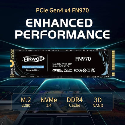 FN970 2TB M.2 2280 PCIe Gen4 x4 NVMe 1.4 Internal Solid State Drive with Heatsink - Speeds up to 7,400MB/s, Configure DRAM Cache, Compatible PS5 Internal SSD