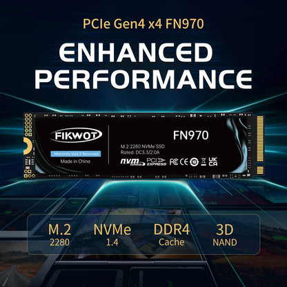 Fikwot FN970 1TB M.2 2280 PCIe Gen4 x4 NVMe 1.4 Internal Solid State Drive with Heatsink - Speeds up to 7,400MB/s, Configure DRAM Cache, Internal SSD
