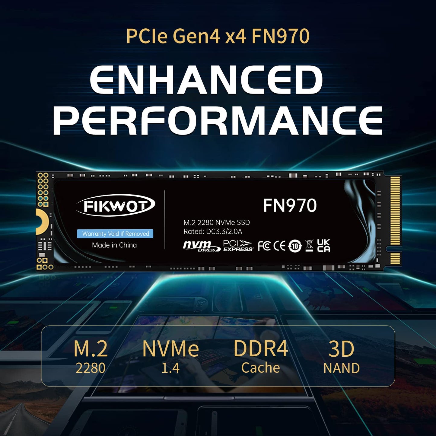 Fikwot FN970 1TB M.2 2280 PCIe Gen4 x4 NVMe 1.4 Internal Solid State Drive with Heatsink - Speeds up to 7,400MB/s, Configure DRAM Cache, Internal SSD
