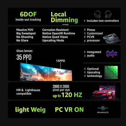 Pimax Crystal Light PCVR Headset Partial Payment Version - 8K Resolution,QLED Display, Light & Comfortable,High Clarity VR for Flight Simulator, Compatible with MSFS, iRacing & More, DMAS