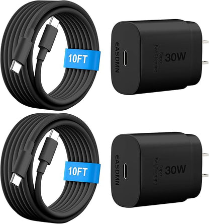 30W USB C i Phone 16 15 Charger Fast Charging, 2PACK Wall Charger for iPhone 16 15 Pro Max Charger Cord 10FT Fast Type C Charger Block for iPhone 16/16 Pro/15 Plus/15 Pro/15 Pro Max, iPad Pro, Black