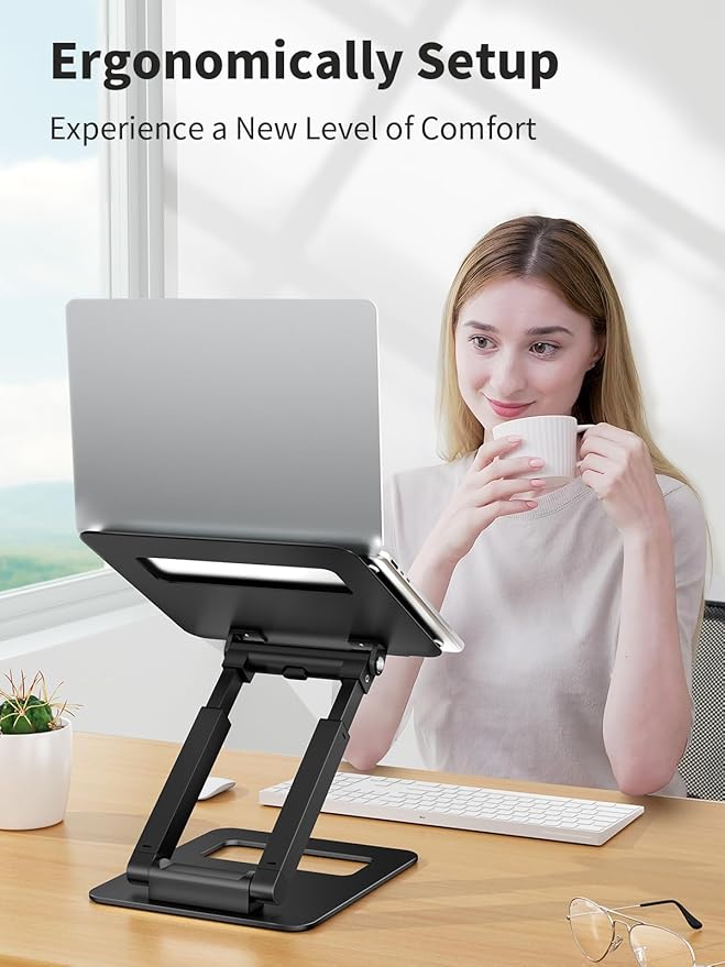 tounee Laptop Stand for Desk Adjustable Height, Telescopic Computer Stand with Pull Out Design Ergonomic Laptop Riser Fits All Laptops 10-17"-Black