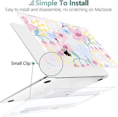TWOLSKOO Compatible with M4 MacBook Air 13.6 inch Case 2025-2022 Release M4 A3240 M3 A3113 M2 A2681, Plastic Hard Shell & Keyboard Cover & Type C Adapter & Screen Protector, Floral Spring