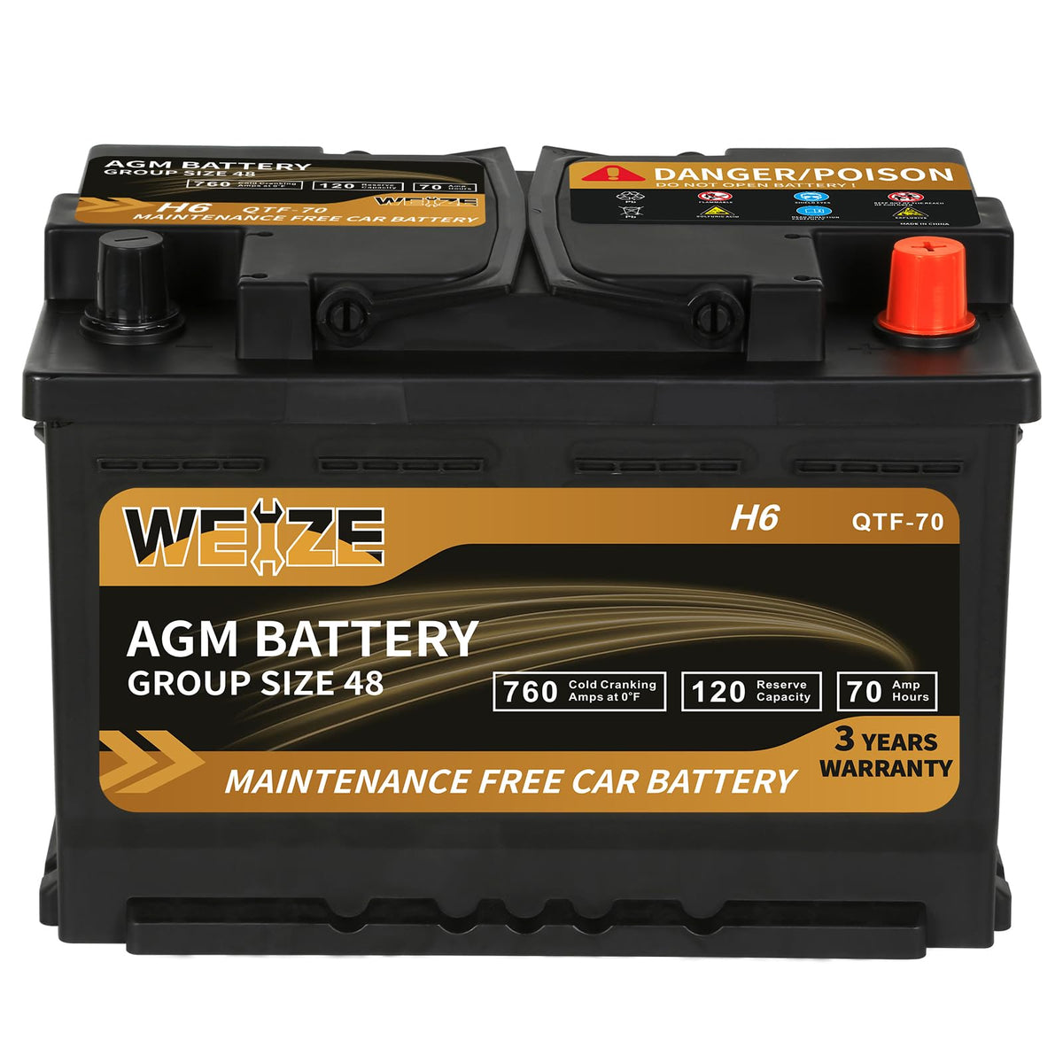 Weize Platinum AGM Battery BCI Group 47-12v 60ah H5 Size 47 Automotive Battery, 100RC, 680CCA, 36 Months Warranty, Dimensions 9.52" L x 6.89" W x 7.48" H