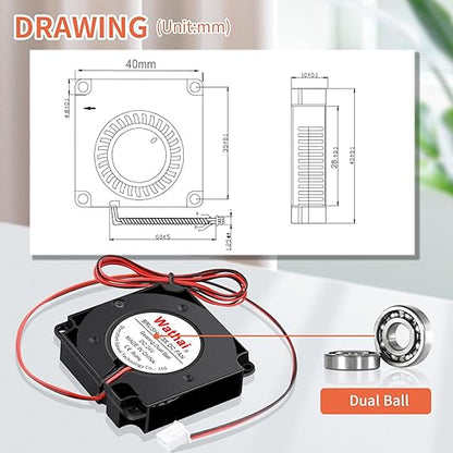 Wathai DC 4010 Blower Fan 24V Duall Ball High Speed with 1000mm/ 3.3 ft Wires 40mm x 10mm 24 Volt DC Brushless Radial Turbo Fans for Ender 3 Fan Upgrade Extruder Hot End Cooling 2 Pack