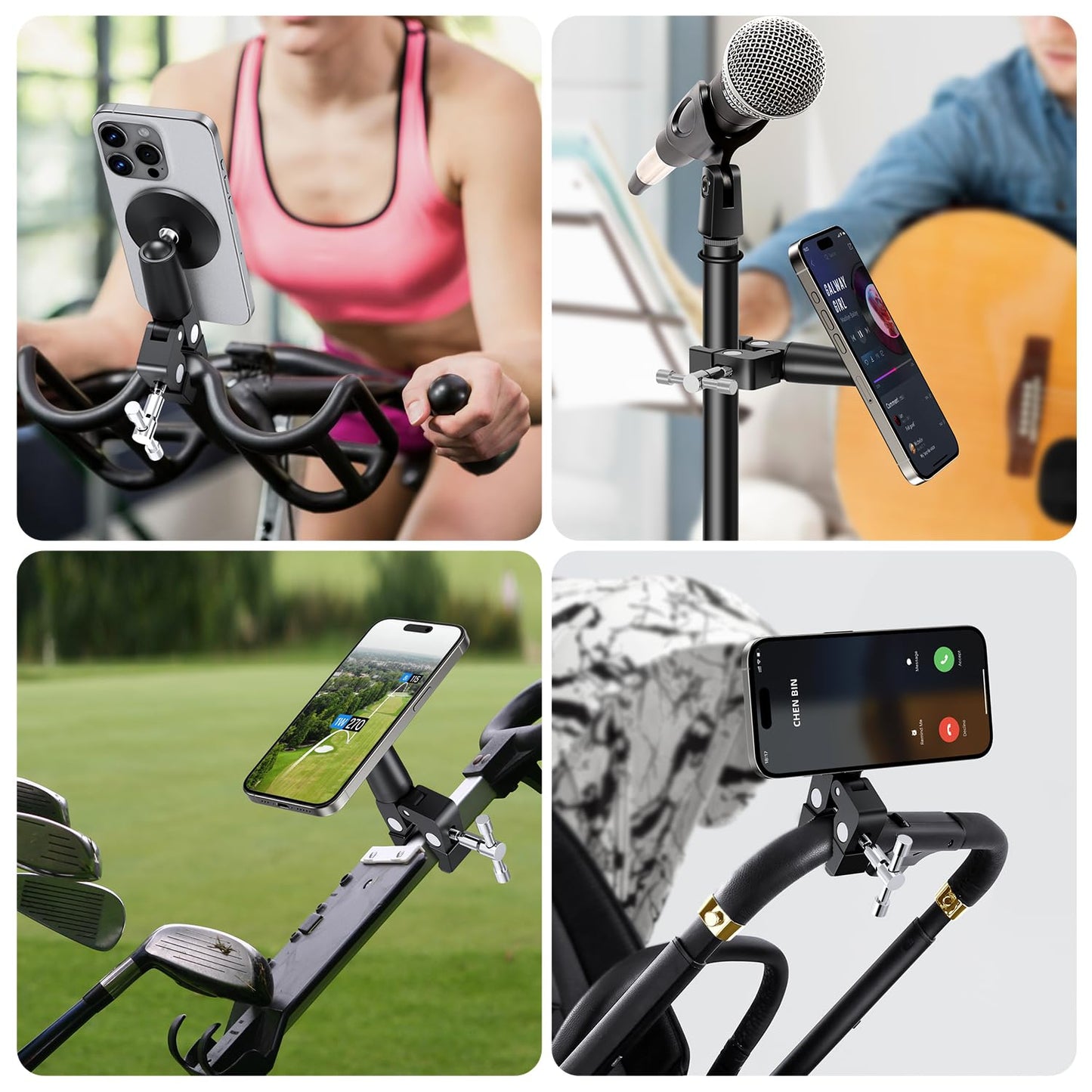 elitehood Magnetic Phone Clamp Mount, Adjustable Phone Holder for Mic Stand/Music Stand/Golf Cart/Treadmill/Stroller/Shopping Cart/Stationary Bike, iPhone Clamp Mount for Magsafe iPhone 16 15 14