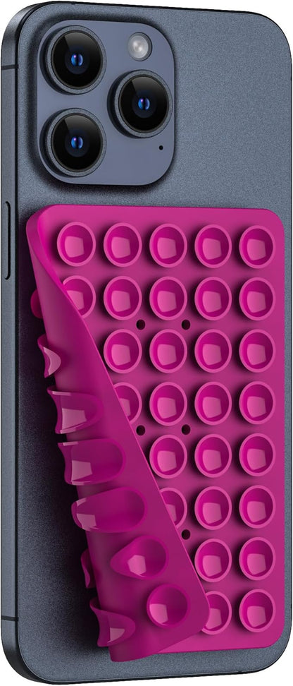 Silicone Double Sided Suction Phone Case Mount, Detachable Hands Free & Strong Grip Holder for Selfies & Videos, Compatible iPhone Android (Rose Red, 1Pack)