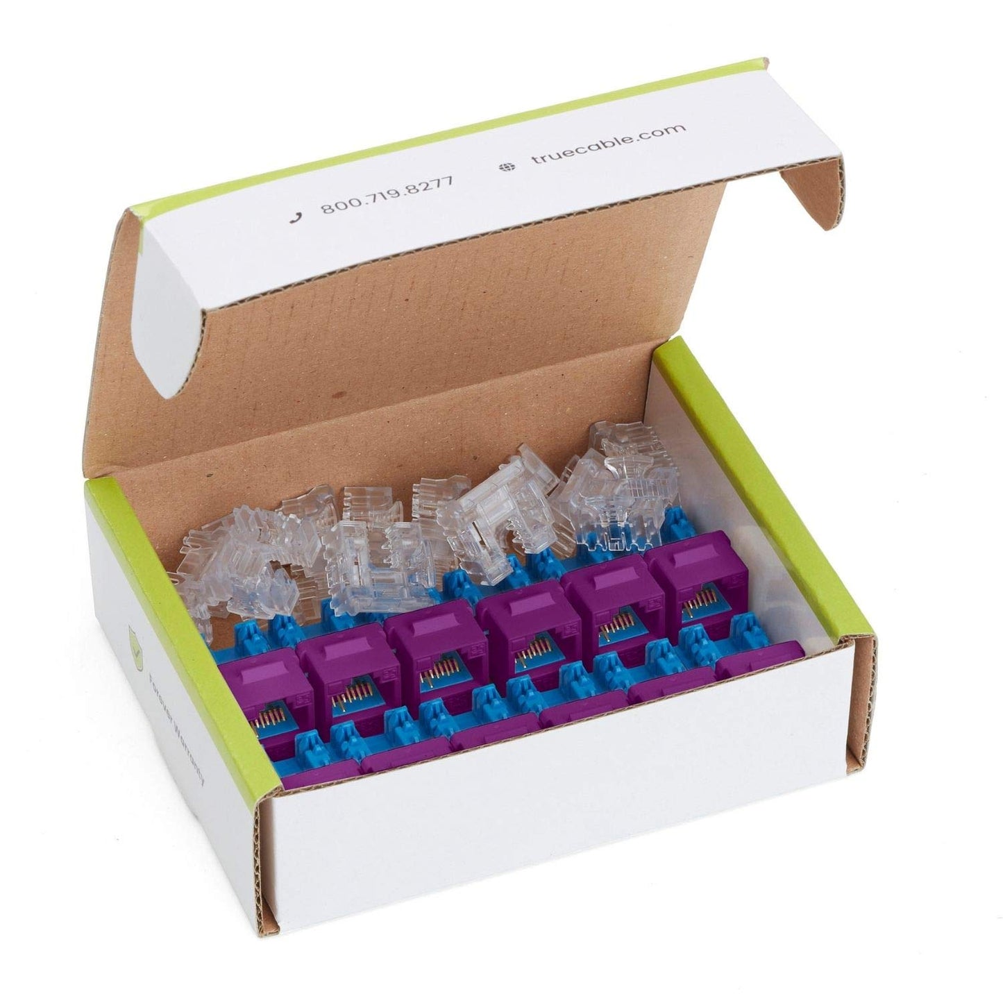 TRUE CABLE Cat6 Keystone Jack, Unshielded (UTP), 90 Degree Punch-Down, PoE++ (4PPoE) 100W, UL Listed, ETL Verified, ANSI/TIA Certified, Modular RJ45 Female, Purple, 12 Pack