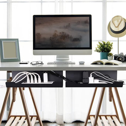VIDOR Under Desk Cable Management Tray 2-Pack, 17" Cord Organizer, No Drill Alloy Steel, Perfect for Standing Desk and Office Home Wire Management