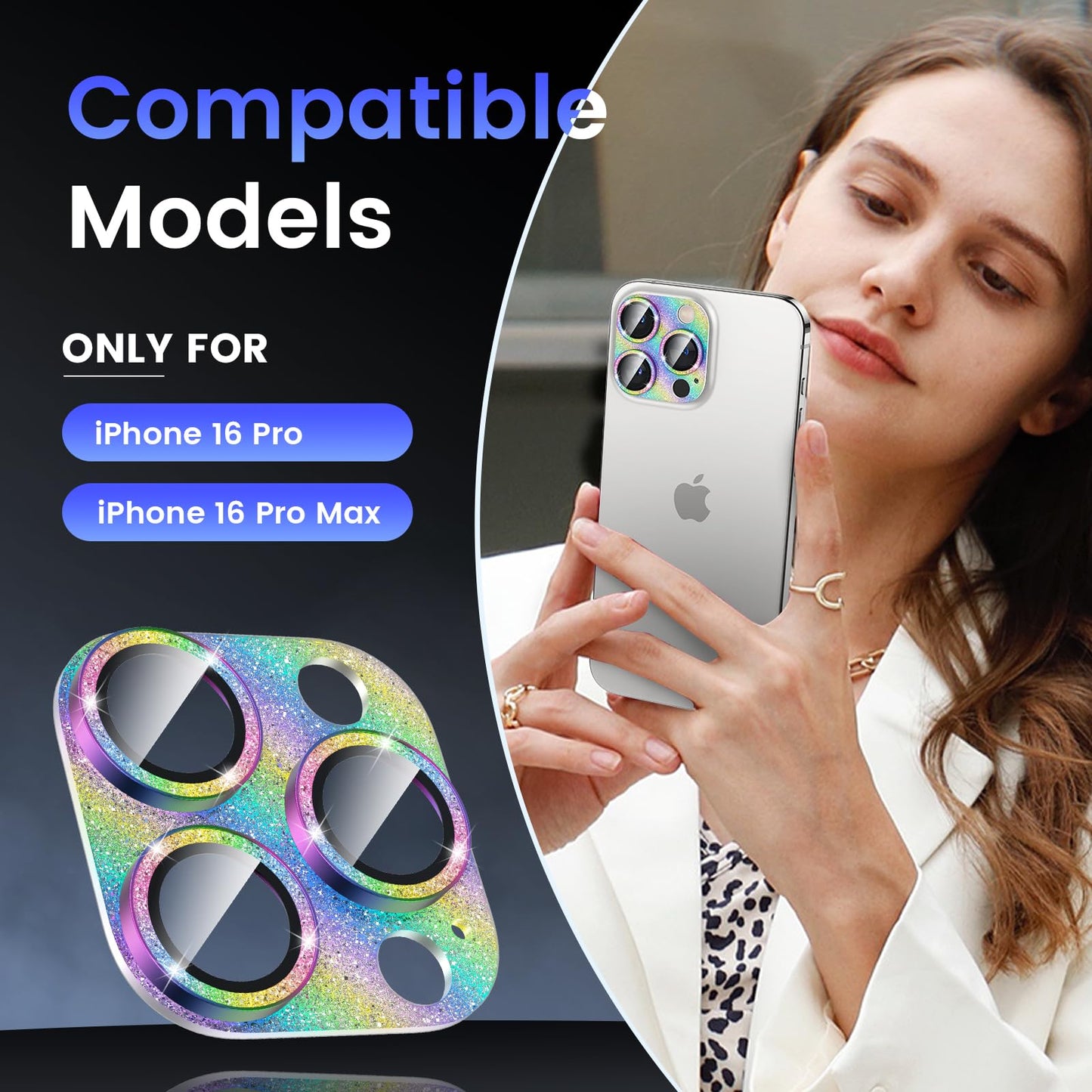 Tensea for iPhone 16 Pro/iPhone 16 Pro Max/iPhone 14 Pro/iPhone 14 Pro Max Camera Lens Protector, Metal Aluminum Alloy Tempered Glass Cover Camera Screen Protector Accessories, Case Friendly