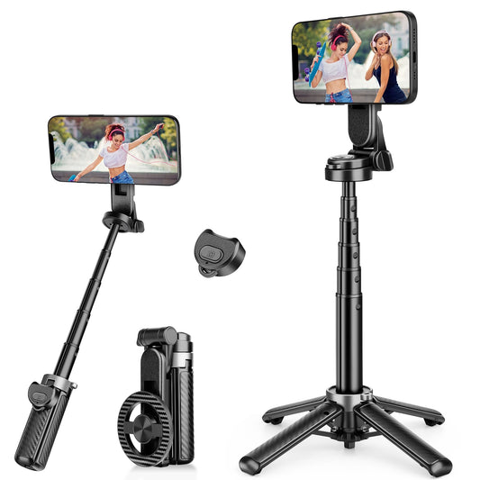 Mag‑Safe Mini Desktop Phone Tripod, Portable Magnetic Stand with Remote