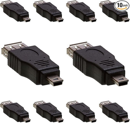 Cmple - [10 Pack Mini USB to USB Adapter Standard USB 2.0 A Female Jack to Mini B Male Plug OTG Connector Converter for Digital Cameras Tablets Dash Cams Transfer Photos to Computer