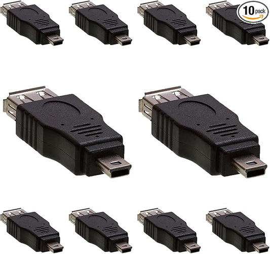Cmple - [10 Pack Mini USB to USB Adapter Standard USB 2.0 A Female Jack to Mini B Male Plug OTG Connector Converter for Digital Cameras Tablets Dash Cams Transfer Photos to Computer