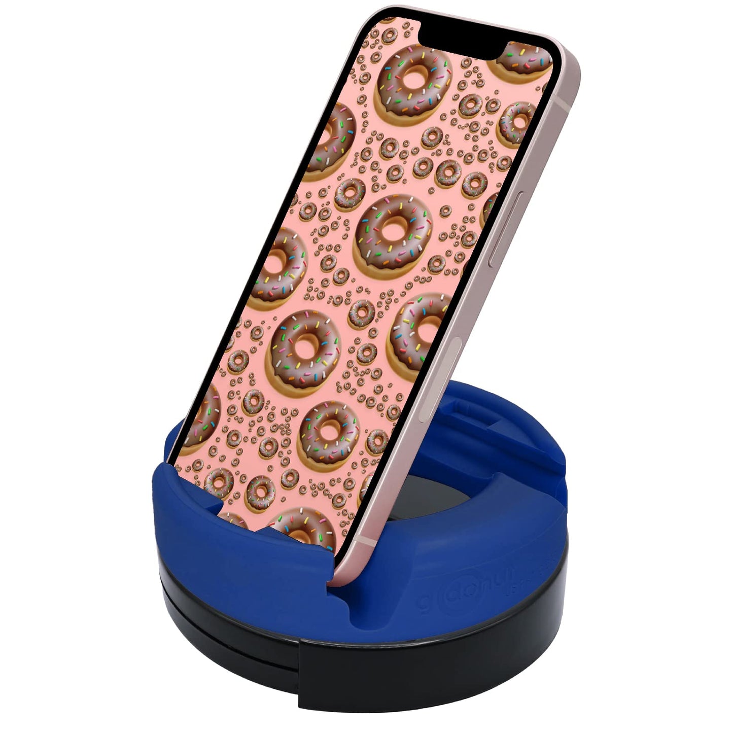 GoDonut 360 Swivel – Smartphone and Tablet Stand and Desk Organizer with 360 Degrees Device Rotation - Compact and Portable for Travel, Office and Home - Made in USA (Blue)