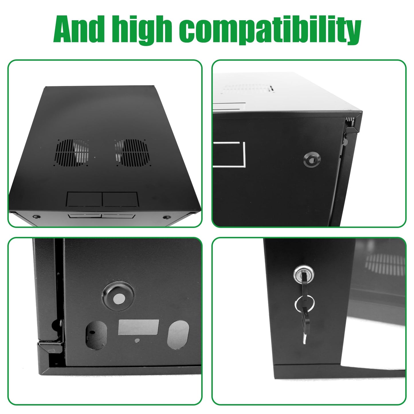 GlobalRack 9U Wall Mount Cabinet, Glass Door, Locking Casters, 2 Fans