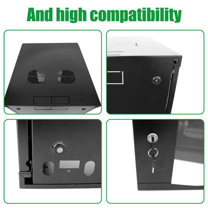 GlobalRack 9U Wall Mount Cabinet, Glass Door, Locking Casters, 2 Fans